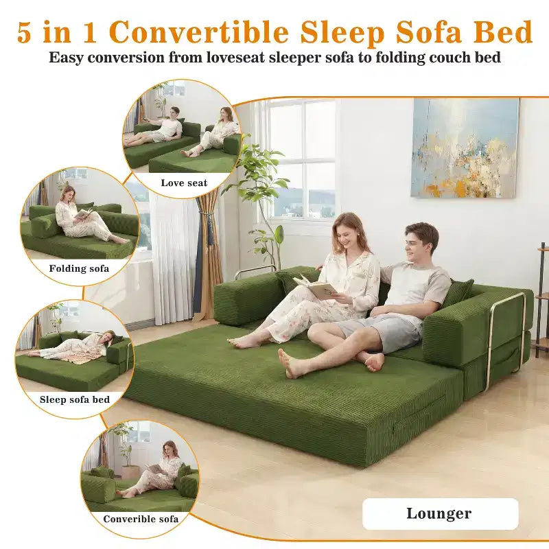 Dyonery 78 klappbares Schlafsofa, Cordbezug, Schlafcouch in King-Size-Größe für den Boden, 4-in-1-DIY-Kombination, modulares Sofa zum Ausklappen, bequem