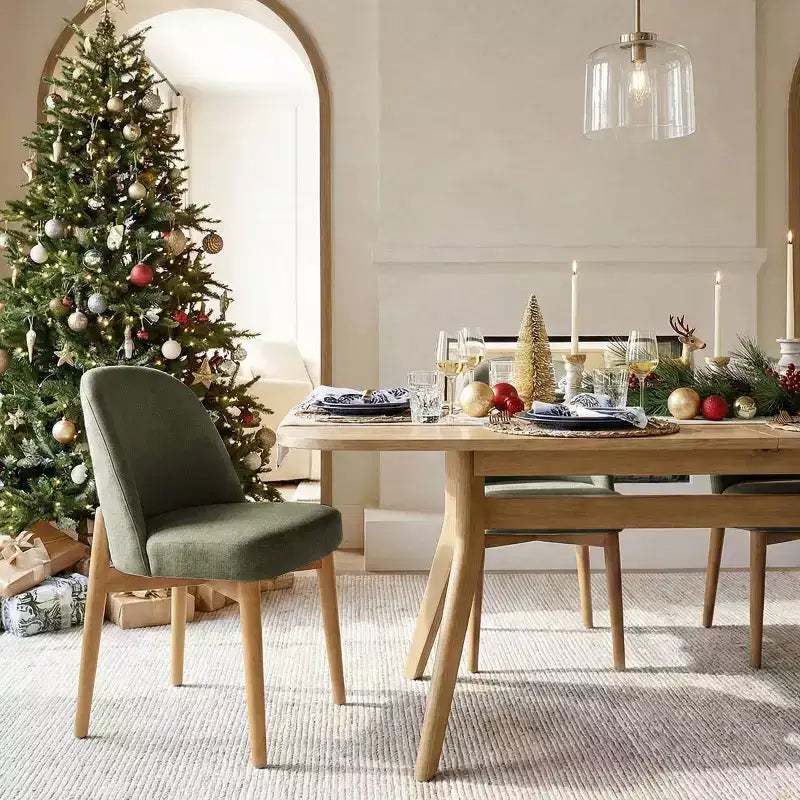 Ensemble de salle à manger 9 pièces pour 8 personnes, table extensible à piètement en tréteau avec chaises rembourrées à pieds en bois massif-Panipeachy