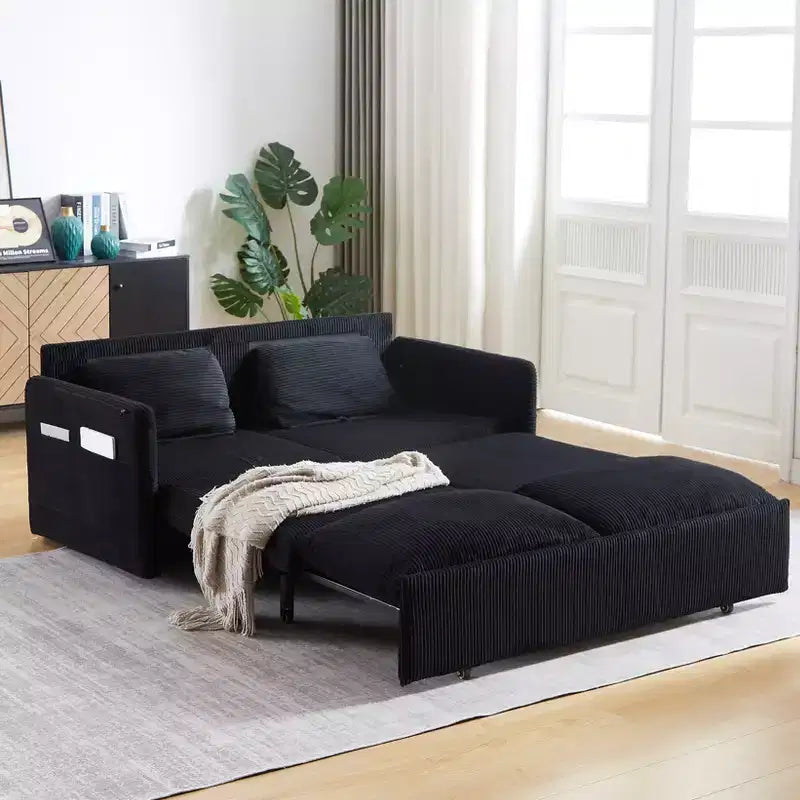 64.5 3-in-1 Convertible Corduroy Sleeper Sofa Bed with Pullout Bed