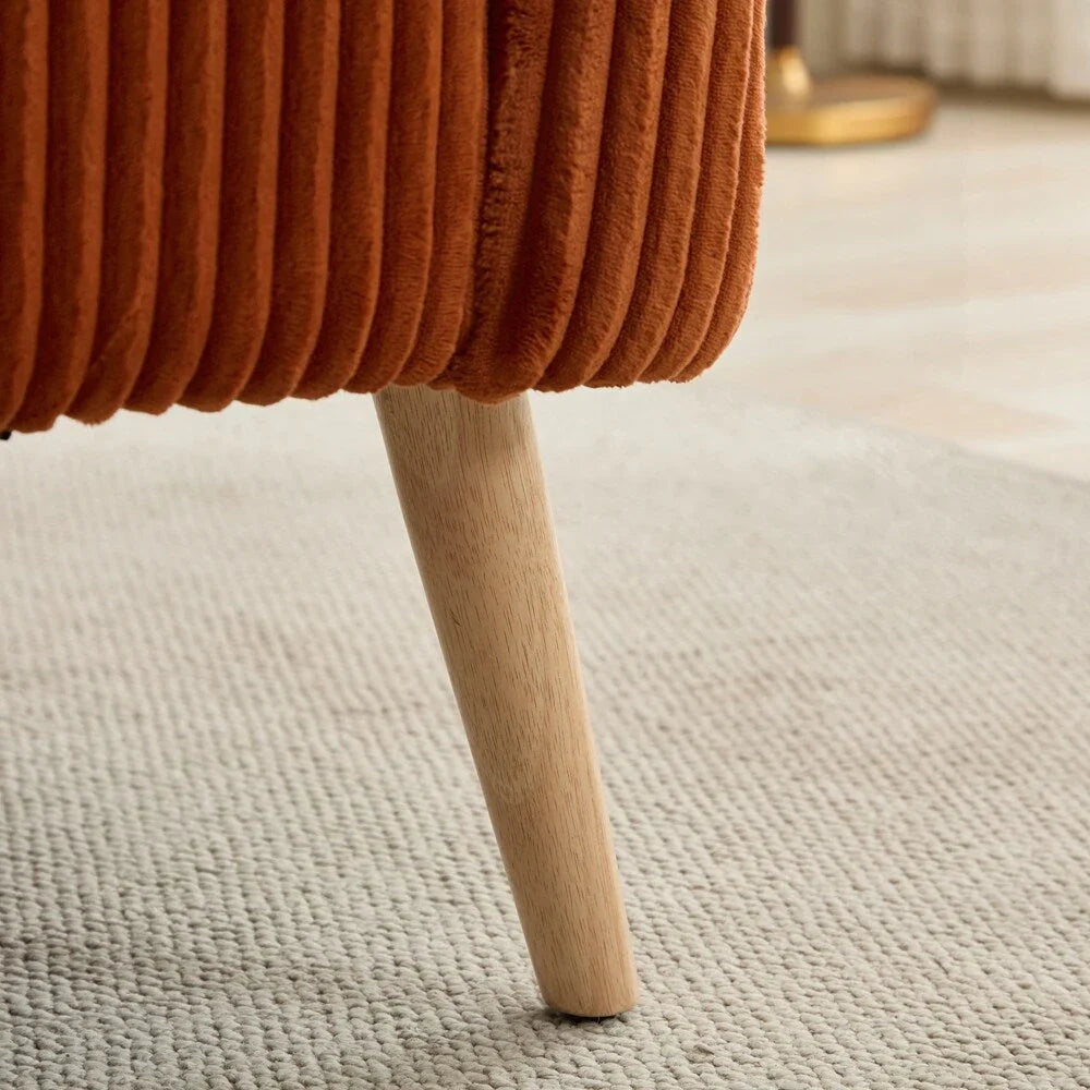 2-zitsbank met bekleding van corduroy en houten poten in walnootkleur