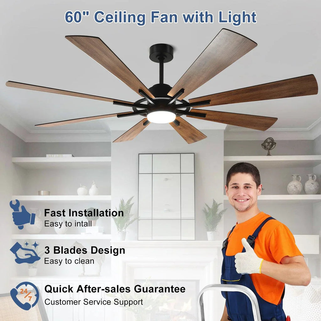 Ventilatore da soffitto con telecomando e luci, grande, con 8 pale in legno
