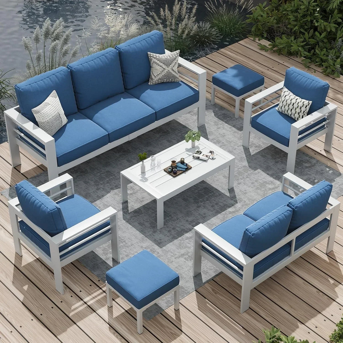 AECOJOY conjunto de muebles de aluminio para patio de 7 piezas, conjunto de exterior para conversar