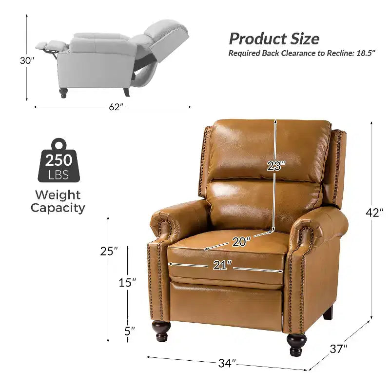 Set aus 2 modernen Elisabete-Sesseln mit hoher Rückenlehne aus echtem Leder und Vintage-Nagelkopfbesatz für Wohnzimmer und Schlafzimmer| ART OF LIVING DESIGNS