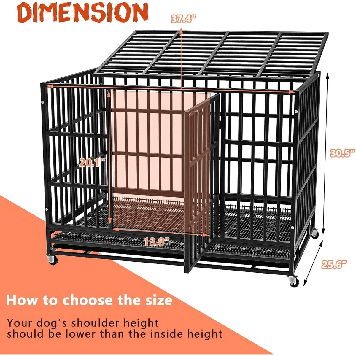 Cage pour chien BOSSIN robuste et indestructible de 48/38 po, chenil anti-fugue avec roulettes verrouillables