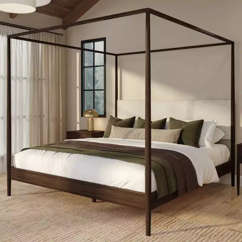 Harbor King Canopy Bed with Upholstered Headboard, Blonde/Swiss Coffee (MD2411-01)