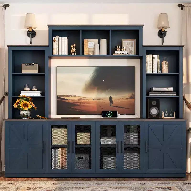 Moderne tv-kast voor een 55-inch tv met oplaadstation, mediaconsole met grote opbergkasten, entertainmentcentrum voor de woonkamer-Panipeachy