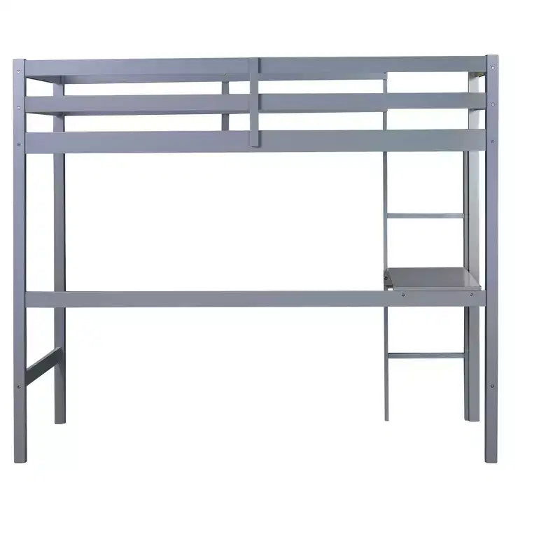 Okak Minimalism Loft Bed with Ladder, Rubber Wood Twin Loft Bed with Safety Guardrail and Build-In Desk, Bed Frames for Kids, Teenagers