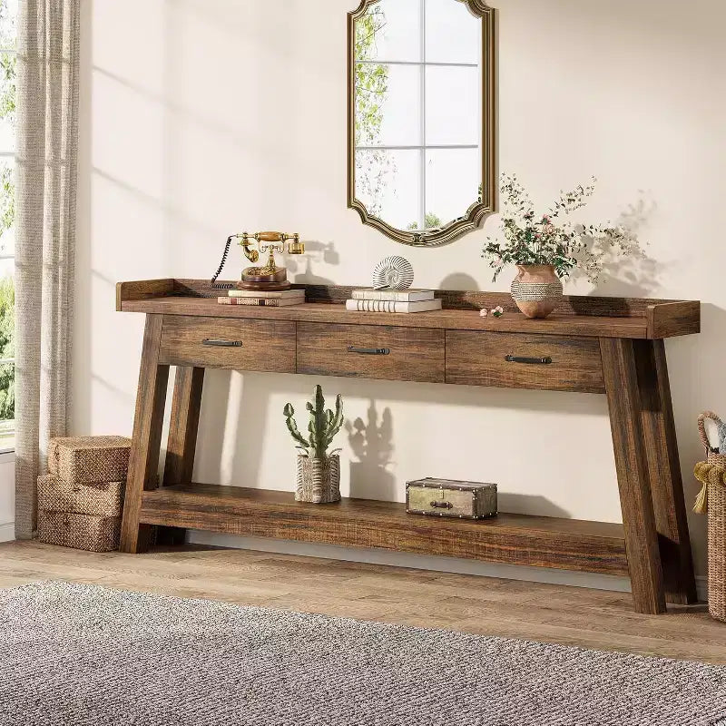 Lantine 2-Tier Sofa Table with 3 Drawers, 70.9 Console Table with Raised Baffle and Storage Shelves for Living Room, Hallway, Entryway