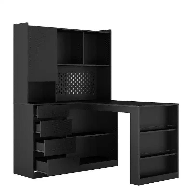 117-cm-Eckschreibtisch in L-Form mit Bücherregal und Schubladen