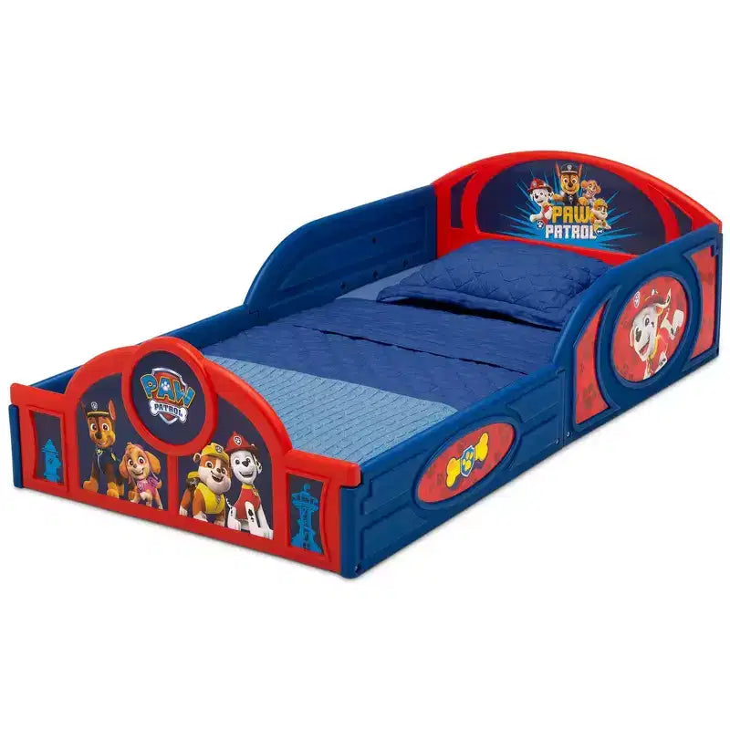 Delta Children muovinen nukkumis- ja leikkisänky taaperoille kiinnitetyillä turvalaidоilla – PAW Patrol