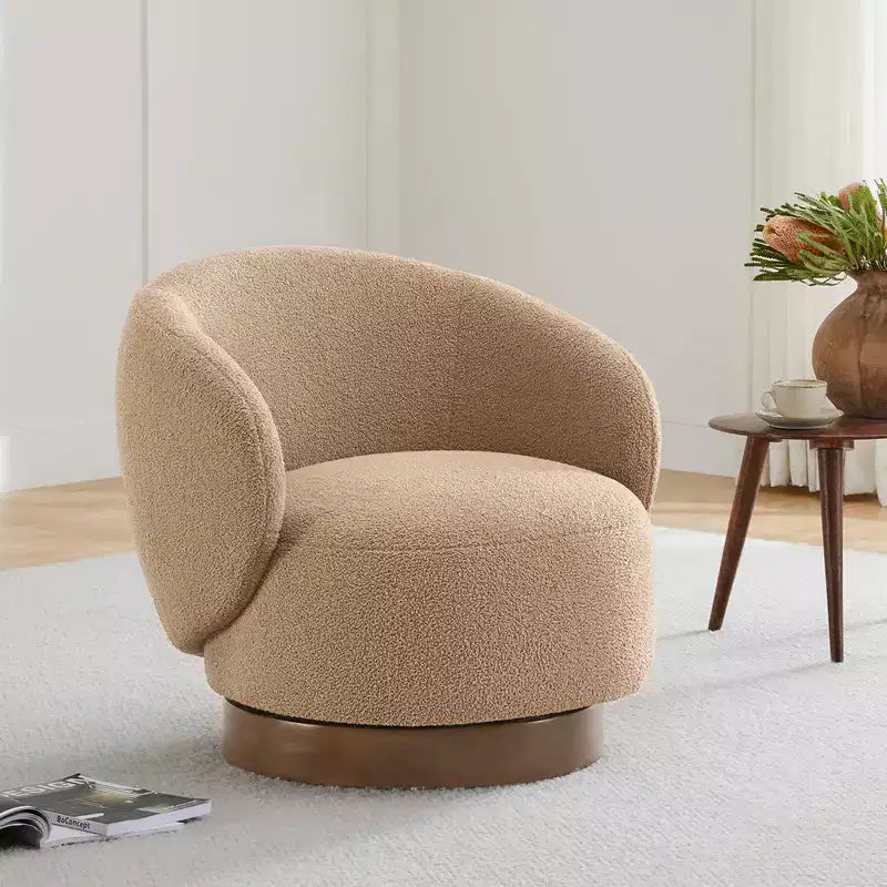 Spruce&Spring Upholstered Swivel Accent Barrel Chair with Wood Base