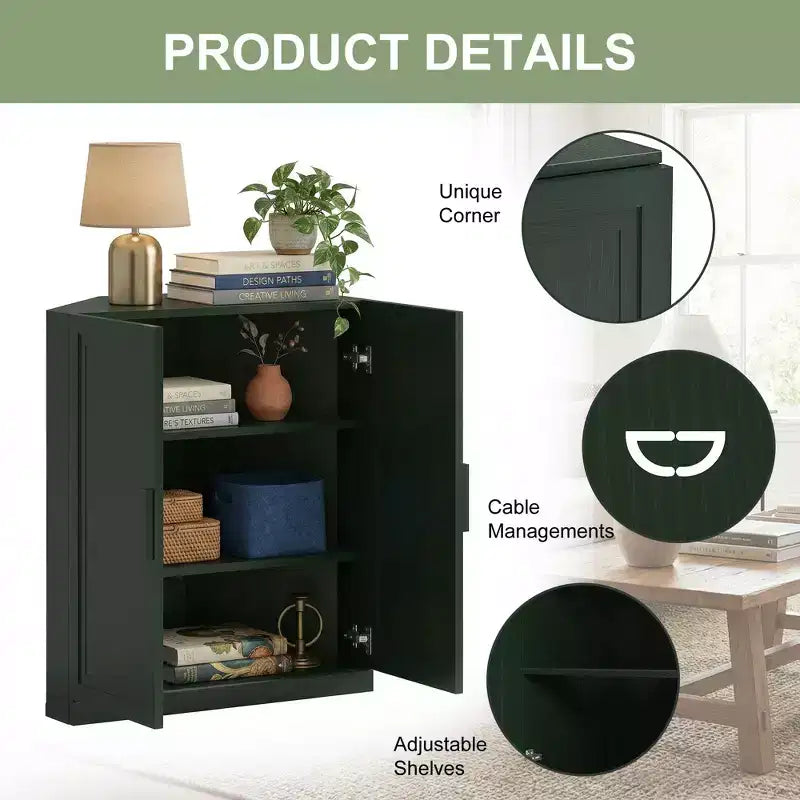 Dovelina Corner Cabinet with Adjustable Shelves Sideboard Buffet Wine Cabinet Kitchen and Dining Cabinet with Wood Doors - 31H x 31W, 36H x 31W