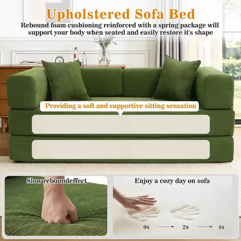 Dyonery 78 klappbares Schlafsofa, Cordbezug, Schlafcouch in King-Size-Größe für den Boden, 4-in-1-DIY-Kombination, modulares Sofa zum Ausklappen, bequem