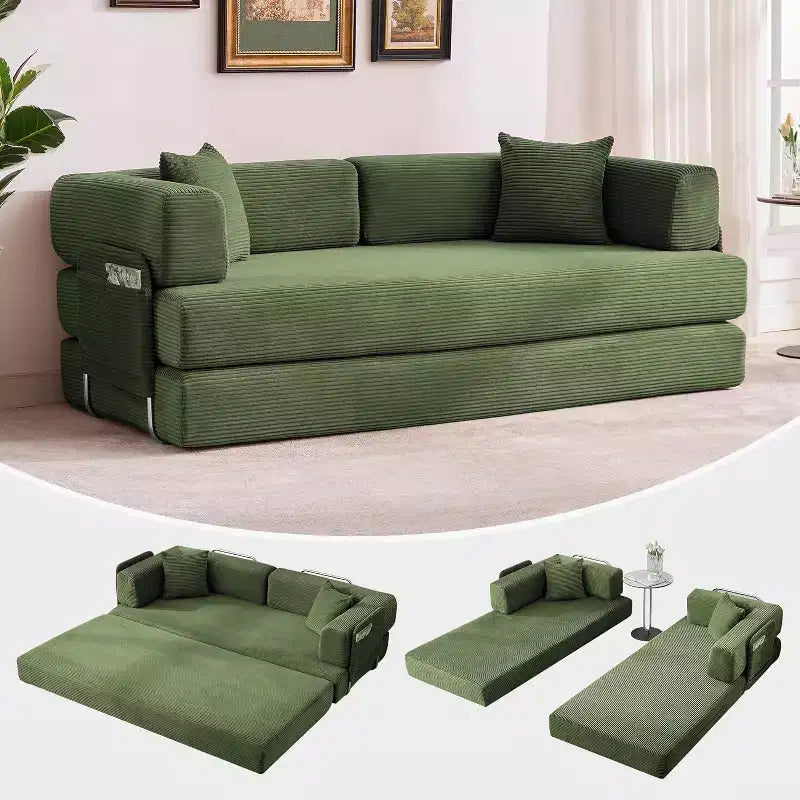 5-in-1-Schlafsofa, 78,8 Zoll, modulares Corduroy-Schlafsofa mit stabilem Rahmen, vielseitiger Futon für kleine Räume, Wohnzimmer und Gästezimmer
