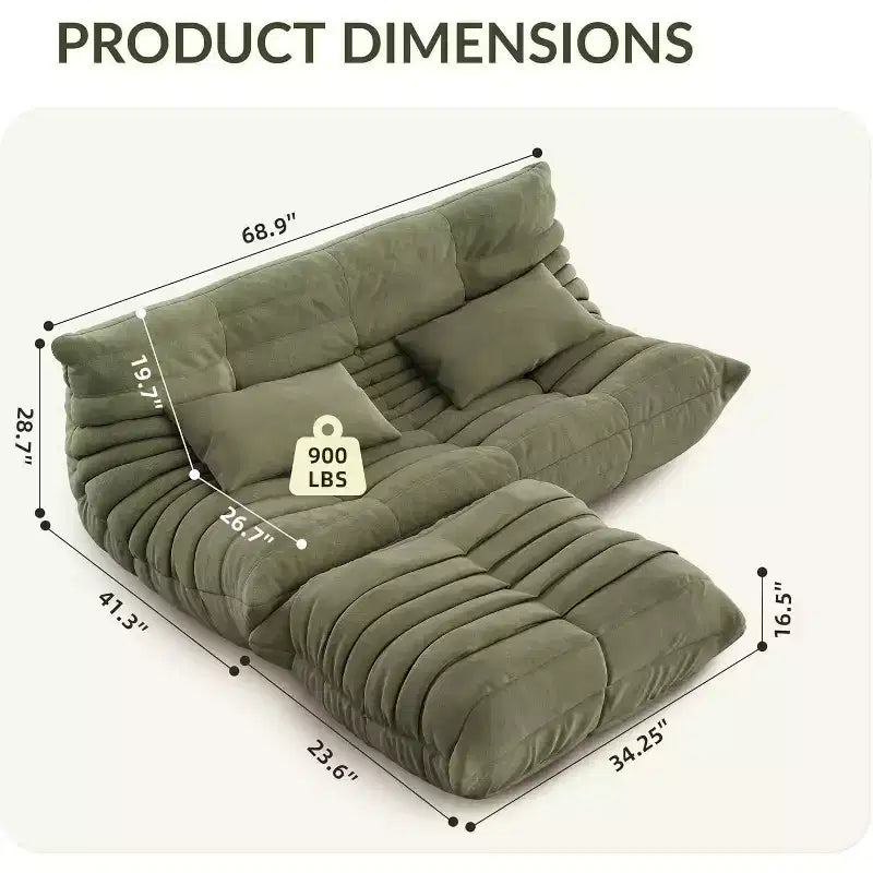 Divano oversize a sacco Fireside con pouf, poltrona a due posti in finta pelle scamosciata adatta agli animali domestici per soggiorno o ufficio, senza montaggio