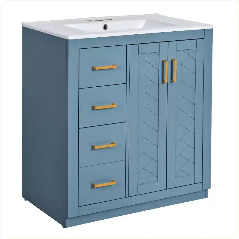 30 Single Sink Bathroom Vanity with Cabinet & 3 Drawers 鈥?Black / Blue / Green / Indigo / White
