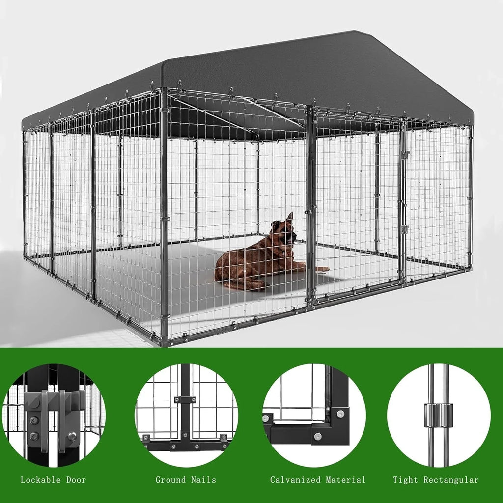 W 118 x D 118 x H 70 Büyük açık hava köpek kulübesi, su geçirmez çatılı ağır hizmet tipi köpek kafesi muhafazası