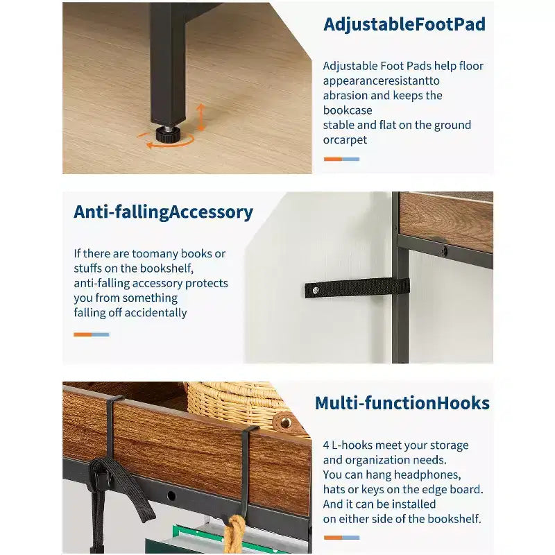 Eckregal in L-Form mit 5 Ebenen, 65 Industrie-Bücherregal aus Holz und Metall (Rustikales Braun), wendbarer Stauraum für Wohnzimmer, Schlafzimmer und Heimbüro
