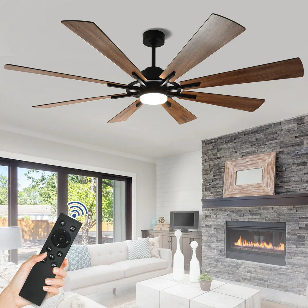 Ventilatore da soffitto con telecomando e luci, grande, con 8 pale in legno