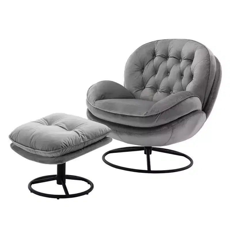 Okak Samt-Sessel mit Hocker, moderner armloser Wohnzimmersessel im Mid-Century-Stil, weicher und bequemer Sessel zum Fernsehen und Spielen