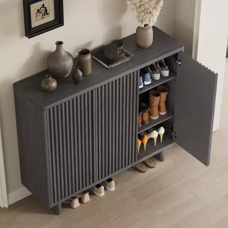 Acekool 46 Shoe Cabinet with Fluted Door, 5-Tier Storage Cabinet, Rustic Entryway Bench for Hallway, 41.5H
