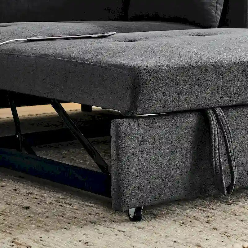 Sofa rozkładana 54, 2-osobowa sofa z funkcją spania i rozkładanymi fotelami, schowkiem, poduszką lędźwiową i gniazdem USB
