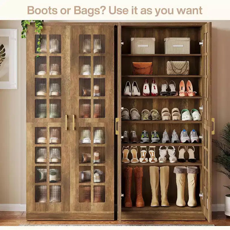 Lantine Tall Shoe Cabinet with Doors, 8-Tier Shoe Storage with Adjustable Shelves, Modern Shoe Rack Cabinet for Hallway, Closet, Living Room, White