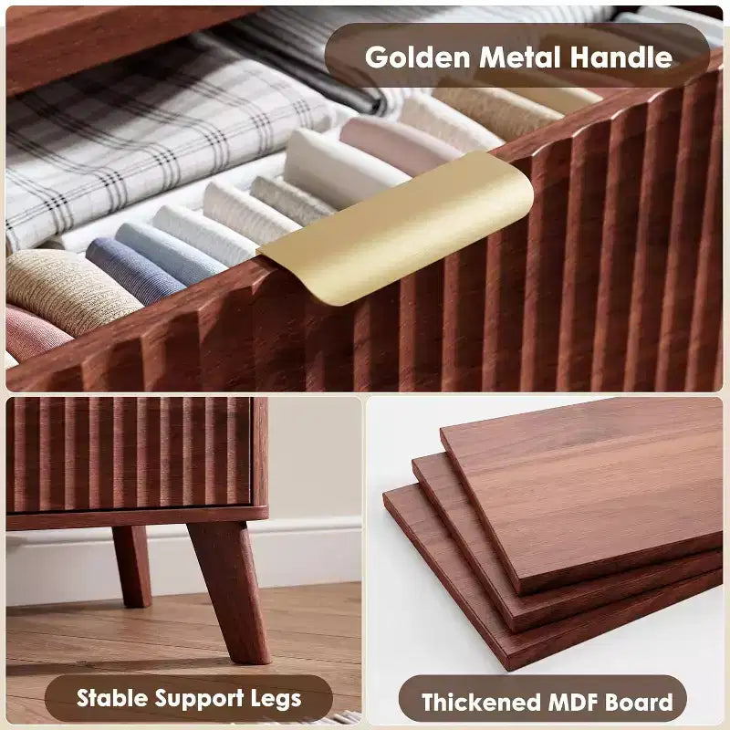 9 Drawers Fluted Dresser, Modern Chest, Wooden Dresser TV Stand, Curved Profile Design, for Living Room, Hallway