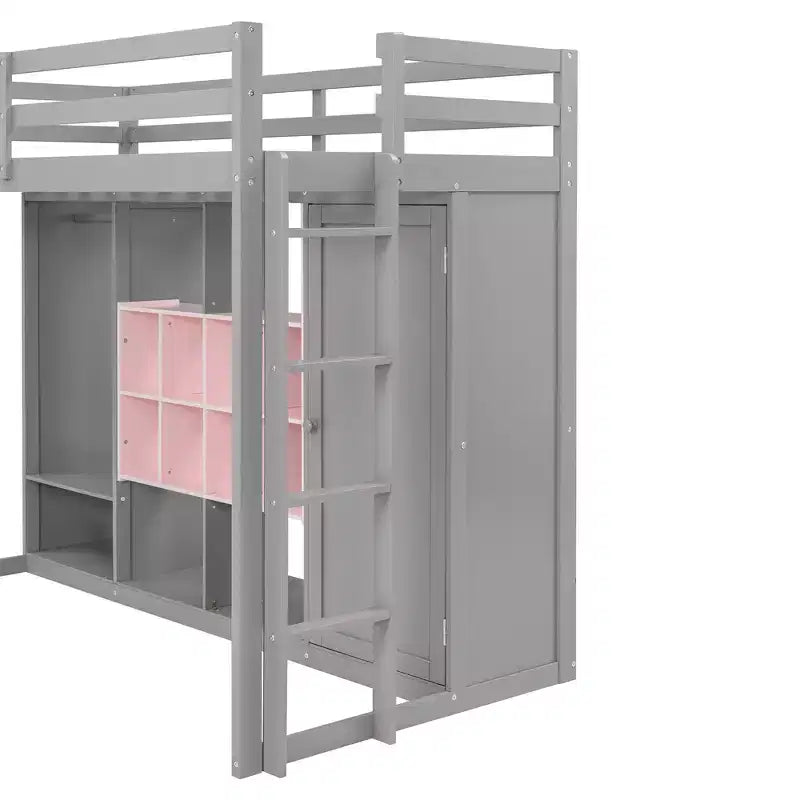 Letto a soppalco per bambini con armadio e mensole, struttura letto a soppalco in legno con mobile contenitore per bambini e ragazzi