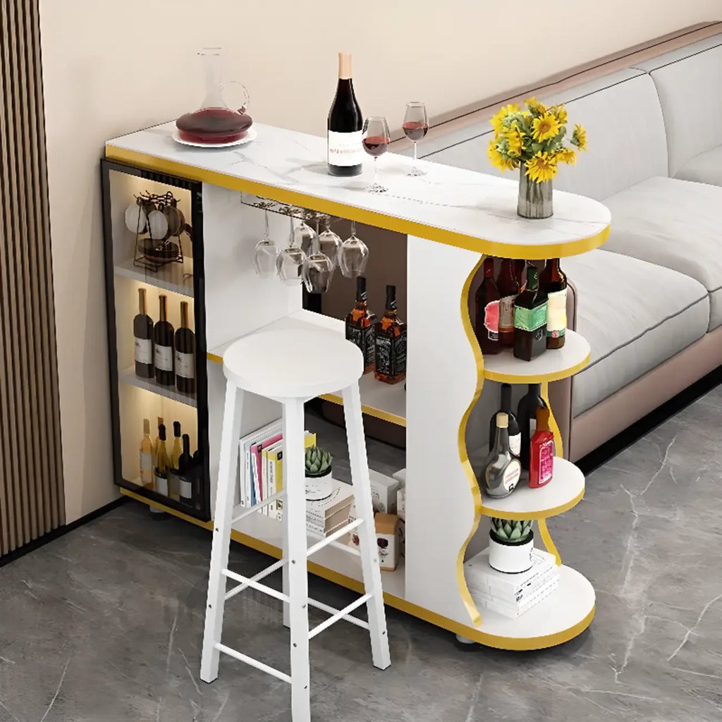 Modern Stone Top Freeform Bar Table with Storage for Home Bars