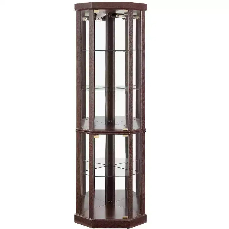 Hoekvitrinekast met glazen deuren en planken, hoekvitrine voor woonkamer
