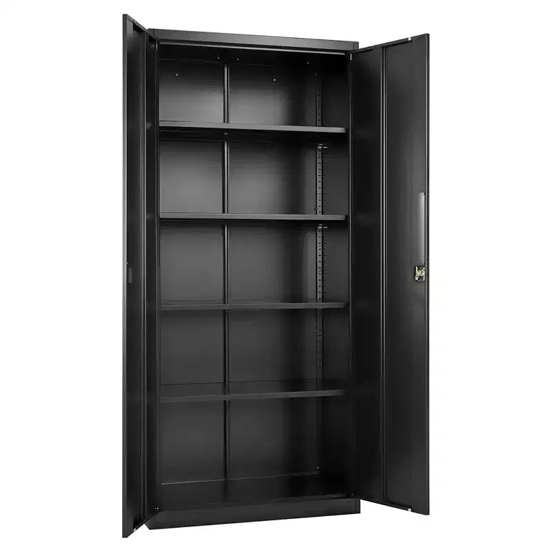 VEVOR Metallschrank, 175 cm hoher abschließbarer Stahlschrank für die Garage mit 4 verstellbaren Regalböden, 2 Magnettüren, 2 Schlüsseln und 5 Ebenen zur Werkzeugaufbewahrung, Schwarz