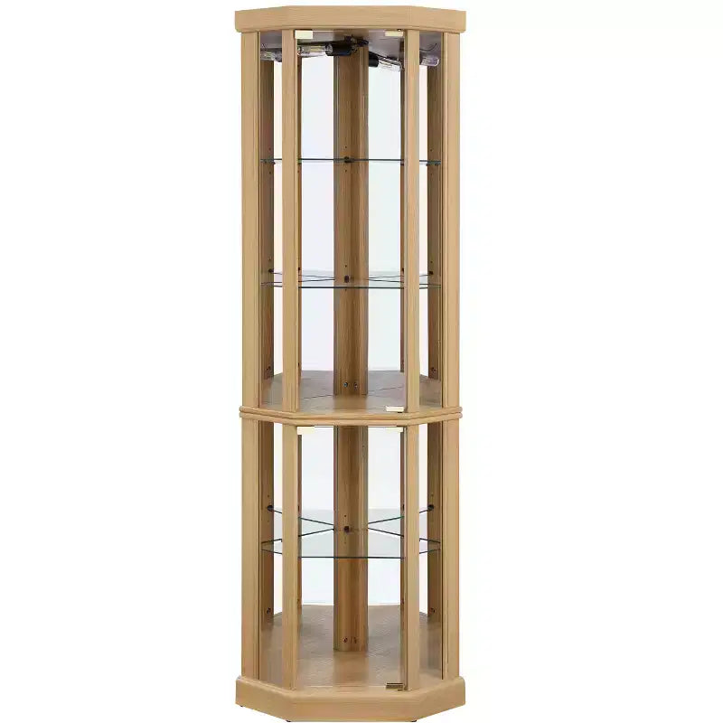 Hoekvitrinekast met glazen deuren en planken, hoekvitrine voor woonkamer