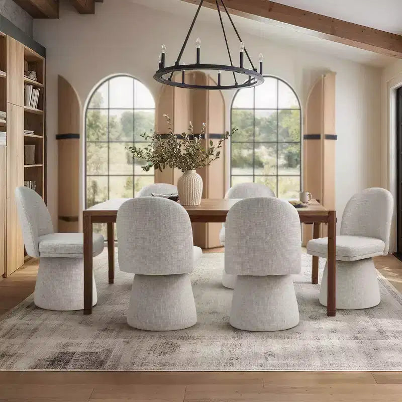 Set van 6 moderne 360° draaibare eetkamerstoelen zonder armleuningen, met voetstukachtige basis, elegante accentstoelen voor keuken, eetkamer of kantoor -Panipeachy
