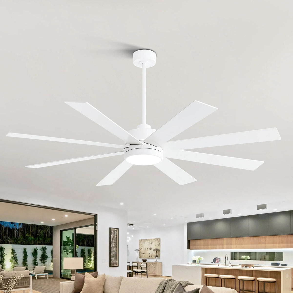 Ventilador de techo negro de 65 pulgadas con 8 aspas, luz y control remoto