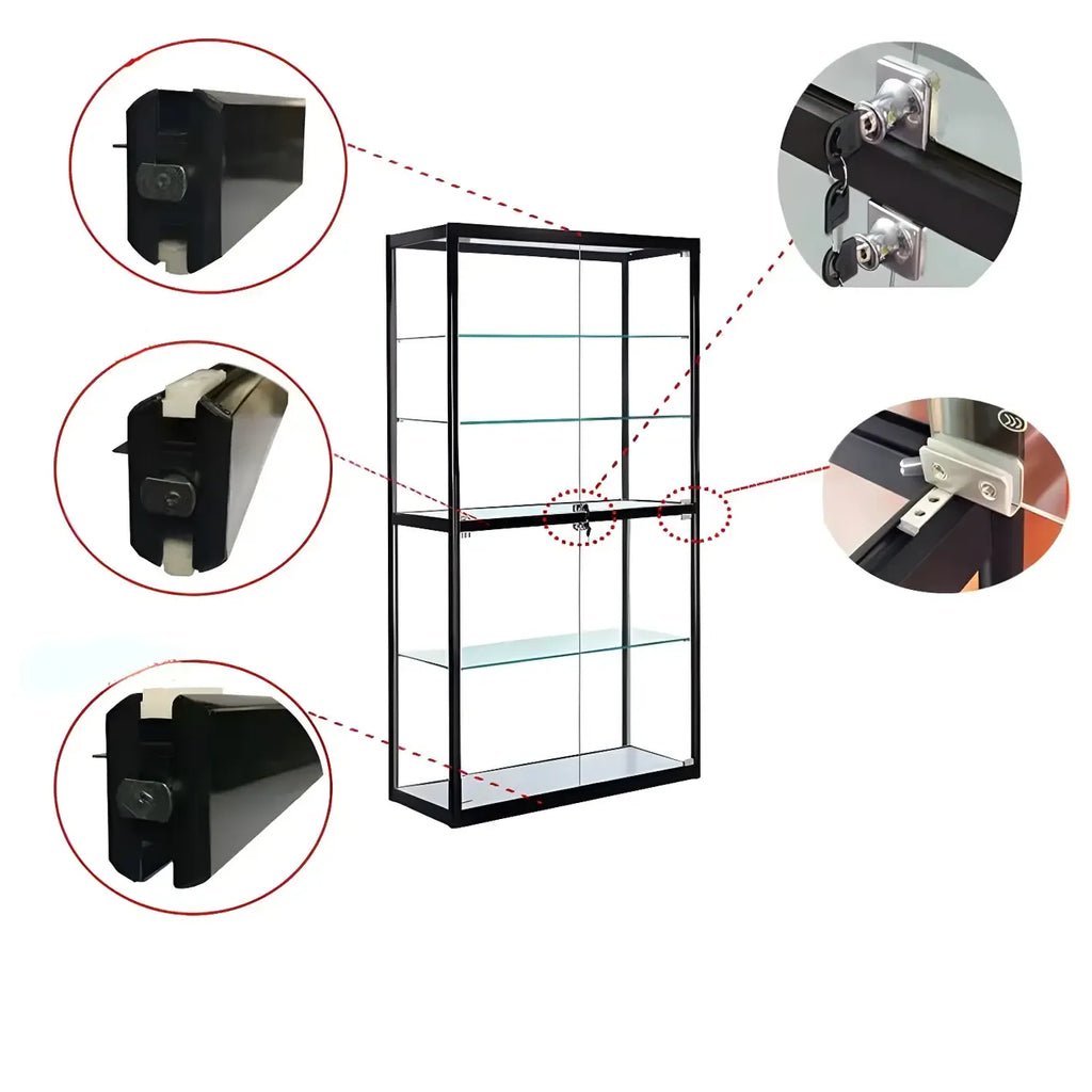 Contemporary Rectangular Black Glass Curio Cabinet