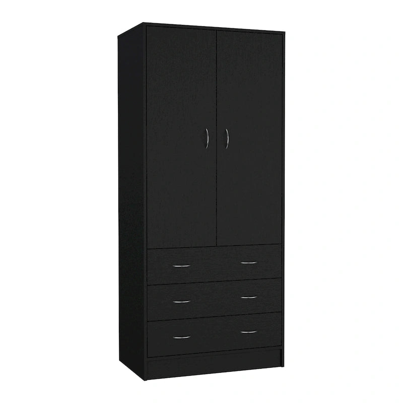Moderner zweitüriger Kleiderschrank mit 3 Schubladen und 1 Kleiderstange fürs Schlafzimmer