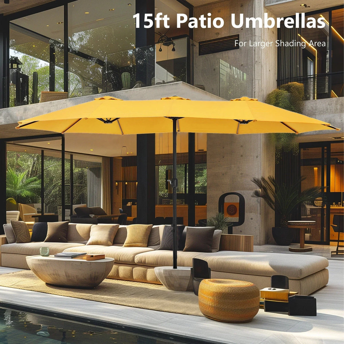 MAISON ARTS dubbele parasol voor terras, 15 ft, extra groot, tweepersoons, inclusief voet