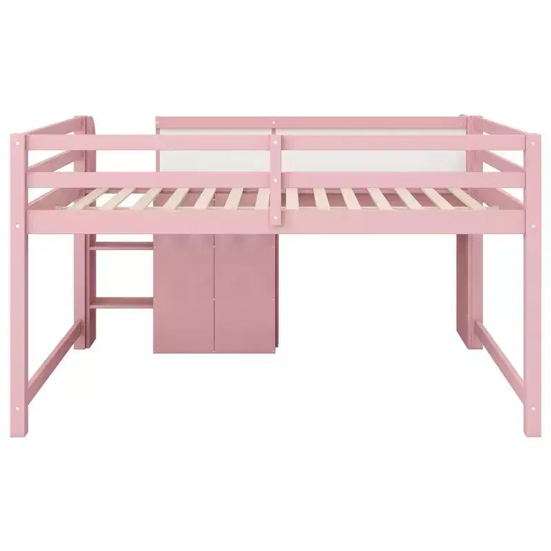 Pink/White Low Loft Bed with Desk, Storage & Whiteboard – Twin, 1-Person