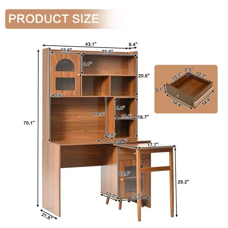 Escritorio de computadora de madera para oficina en casa Okak, con escritorio/silla y estantería, escritorio de estudio y escritura con almacenamiento para adolescentes y estudiantes