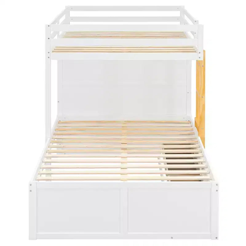 Full over Full Bunk Bed with Storage Wardrobe and Drawers, Full Size Wood Space-Saving Bunk Bed with Guardrail for Apartment, Bedroom