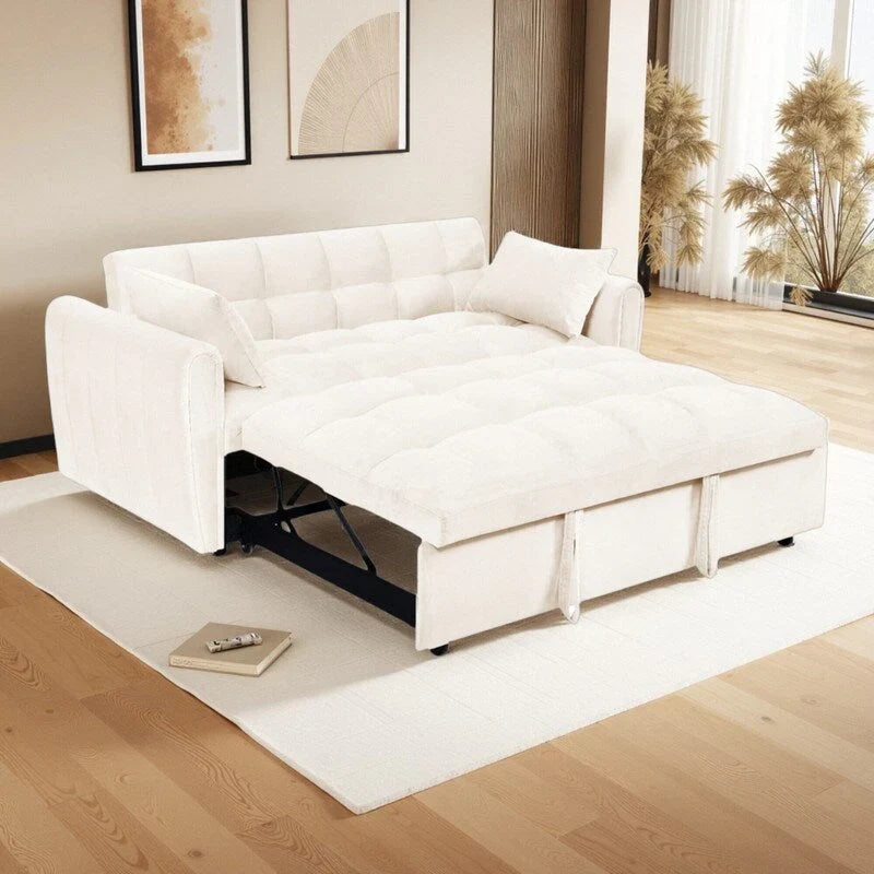 Sofá cama convertible de terciopelo de 64.96 pulgadas, 3 en 1, con respaldo ajustable, bolsillo de almacenamiento y capacidad de peso de 500 lb