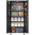 Garage Storage Cabinet with Wheels & Pegboard, 72 H Locking Metal Storage Cabinet with 2 Doors & 4 Adjustable Shelves for Garage Workshop