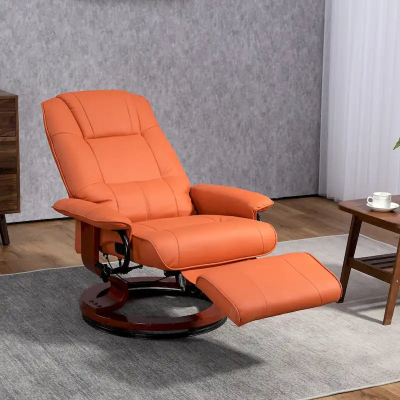 HomCom verstelbare handmatige relaxstoel van imitatieleer met draaivoet en comfortabele, ontspannende voetensteun