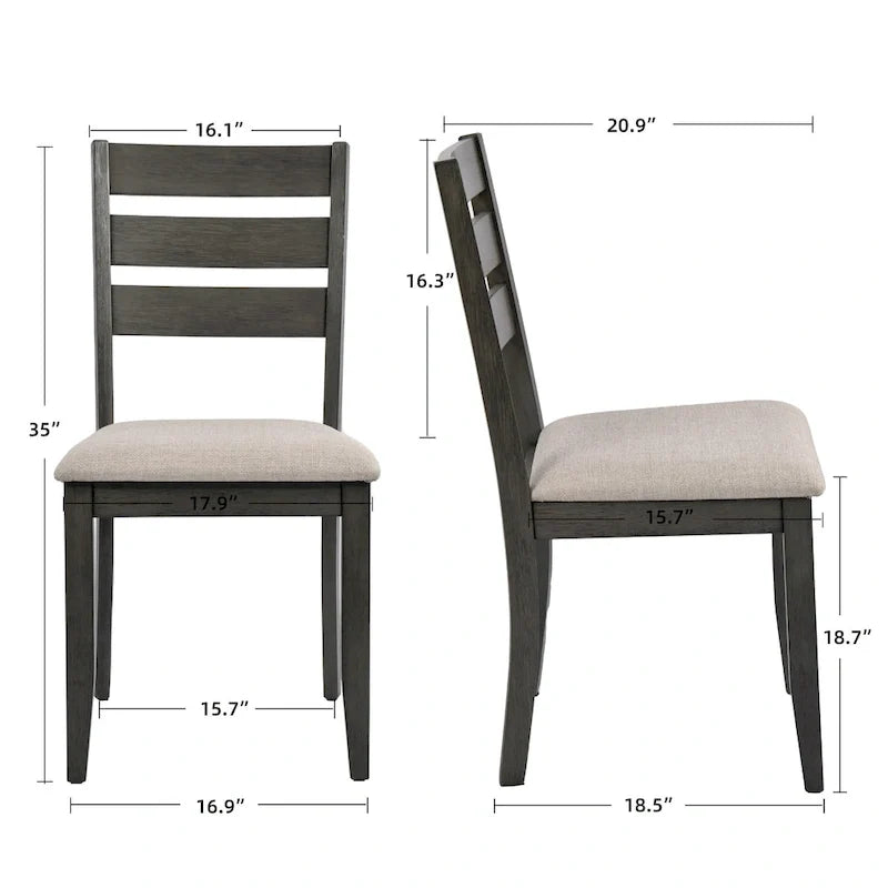 Juego de comedor de 5 piezas de madera maciza de 47 L (1 mesa + 4 sillas con respaldo de listones)