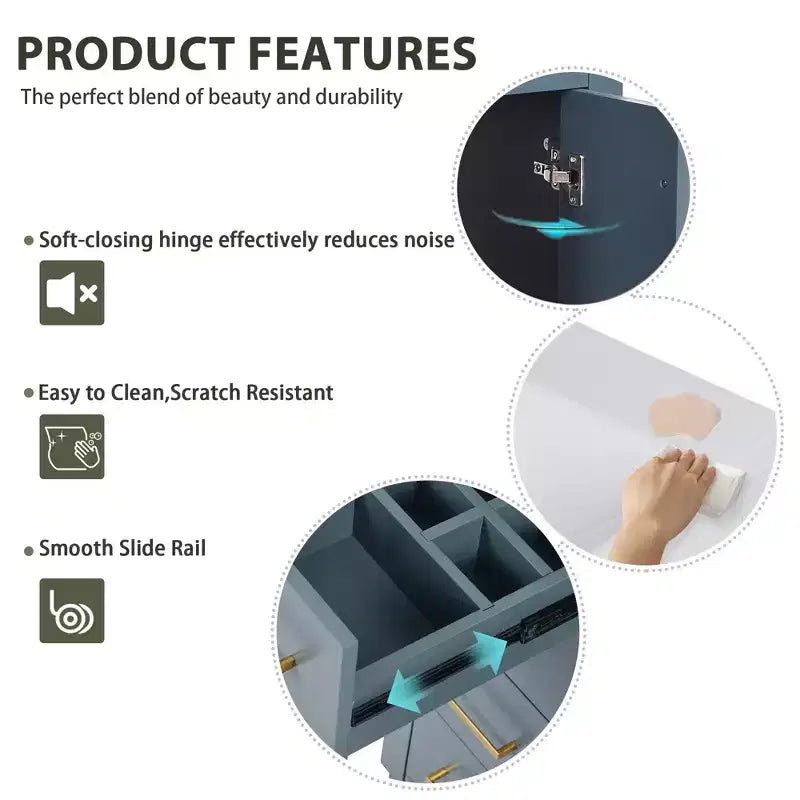 30 Single Sink Bathroom Vanity with Cabinet & 3 Drawers 鈥?Black / Blue / Green / Indigo / White