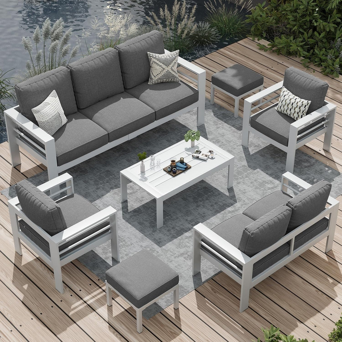 AECOJOY conjunto de muebles de aluminio para patio de 7 piezas, conjunto de exterior para conversar