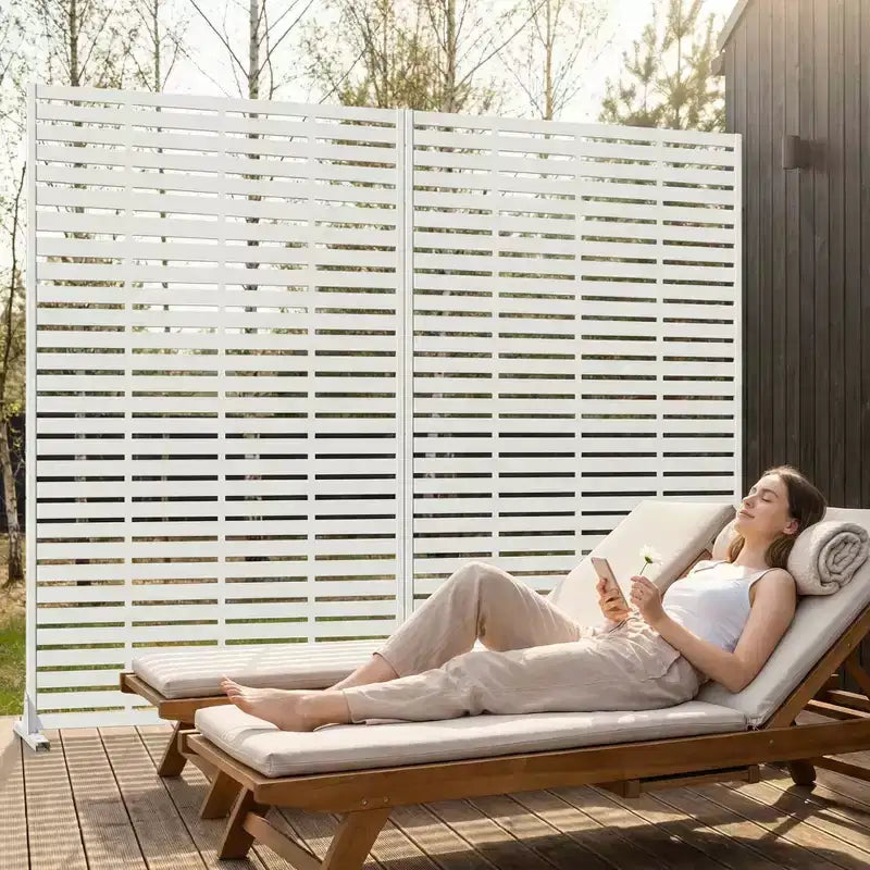 MAYEERTY 72x47 inch wit privacy-scherm voor buiten, 6-delige set met natuurlijk inklapbaar kamerscherm voor achtertuin en tuin