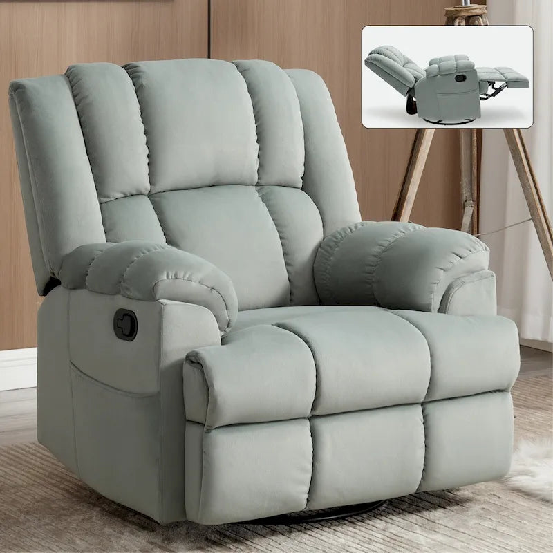 Poltrona reclinabile manuale oversize verde con girevole, oscillazione e rivestimento in tessuto