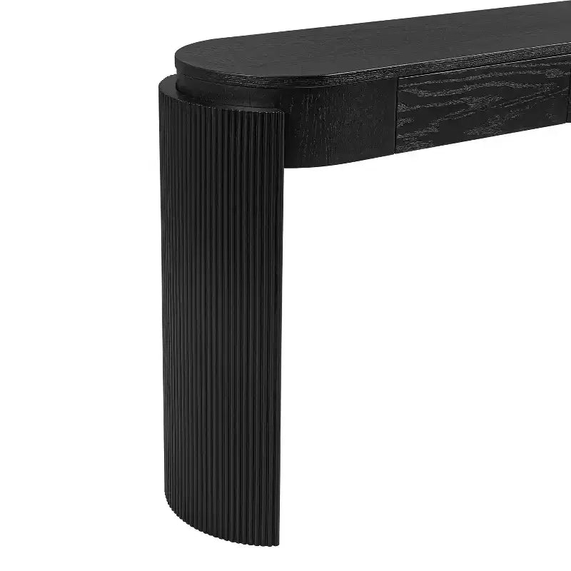 Table console moderne Merax à plateau ovale avec pieds courbés cannelés et deux tiroirs dissimulés